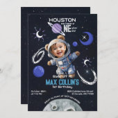Weltraum 1. Geburtstag Einladung mit Foto (Vorne/Hinten)
