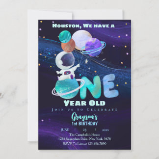 Weltraum 1. Geburtstag Galaxie Weltraum Einladung