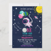 Weltraum 1. Geburtstag Party Astronautenrakete Einladung (Vorderseite)