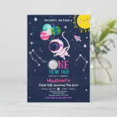 Weltraum 1. Geburtstag Party Astronautenrakete Einladung (Stehend Vorderseite)