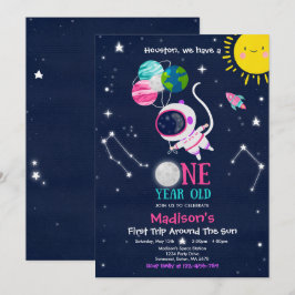 Weltraum 1. Geburtstag Party Astronautenrakete Einladung