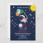 Weltraum 1. Geburtstag Party Astronautenrakete Einladung (Vorderseite)