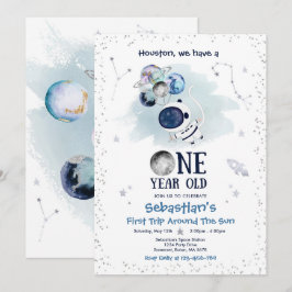 Weltraum 1. Geburtstag Party Astronautenrakete  Einladung