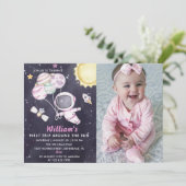 Weltraum 1. Geburtstag Party Erster Rundgang durch Einladung (Stehend Vorderseite)