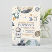 Weltraum 1. Geburtstag Party Erster Rundgang durch Einladung (Stehend Vorderseite)