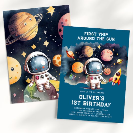 Weltraum 1. Geburtstag Party Erster Rundgang durch Einladung