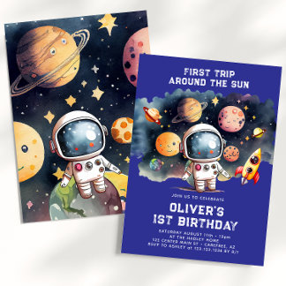Weltraum 1. Geburtstag Party Erster Rundgang durch Einladung