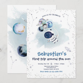 Weltraum 1. Geburtstag Party Erster Rundgang durch Einladung