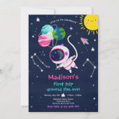 Weltraum 1. Geburtstag Party Erster Rundgang durch Einladung (Vorderseite)