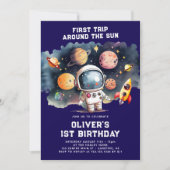 Weltraum 1. Geburtstag Party Erster Rundgang durch Einladung (Vorderseite)