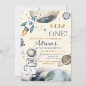 Weltraum 1. Geburtstag Party Erster Rundgang durch Einladung (Vorderseite)