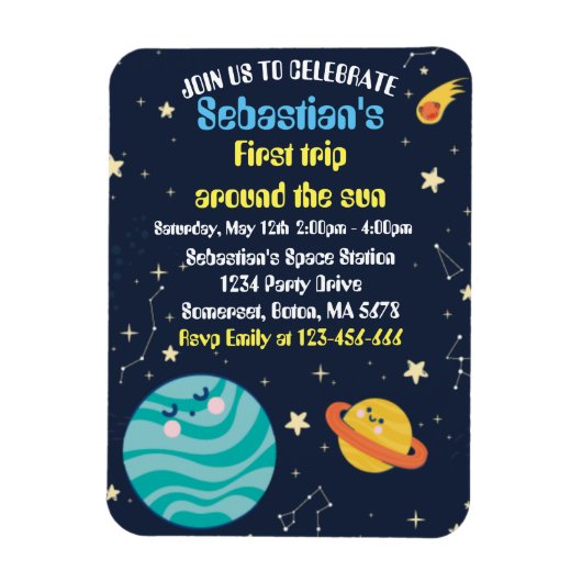 Weltraum 1. Geburtstag Party Erster Rundgang durch Magnet (Vertikal)