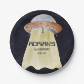 Weltraum 1. Geburtstag Party Erster Rundgang durch Pappteller (Vorderseite)