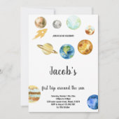 Weltraum 1. Geburtstag Thema Einladung (Vorderseite)