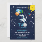 Weltraum 2. Geburtstag Party Astronautenrakete Einladung (Vorderseite)