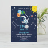 Weltraum 2. Geburtstag Party Astronautenrakete Einladung (Stehend Vorderseite)