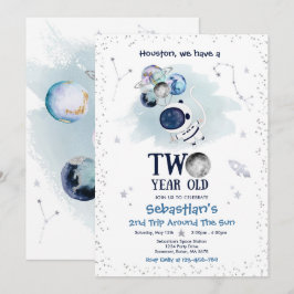 Weltraum 2. Geburtstag Party Astronautenrakete Einladung