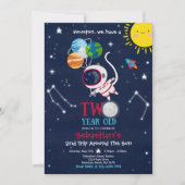 Weltraum 2. Geburtstag Party Astronautenrakete Einladung (Vorderseite)