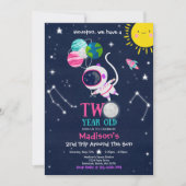 Weltraum 2. Geburtstag Party Astronautenrakete Einladung (Vorderseite)