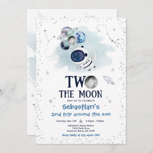 Weltraum 2. Geburtstag Party Astronautenrakete Einladung