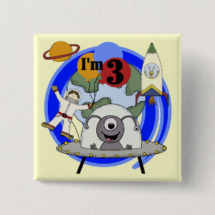 Weltraum-3. Geburtstags-T-Shirts und Geschenke Button