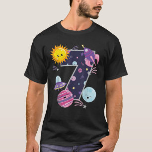 Weltraum 7 Jahre alte 7. Geburtstagsfeier Mädchen  T-Shirt