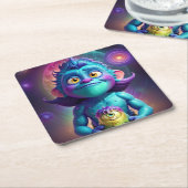 Weltraum-Alien & Freund  Rechteckiger Pappuntersetzer (angewinkelt)