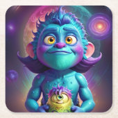 Weltraum-Alien & Freund  Rechteckiger Pappuntersetzer (Vorderseite)