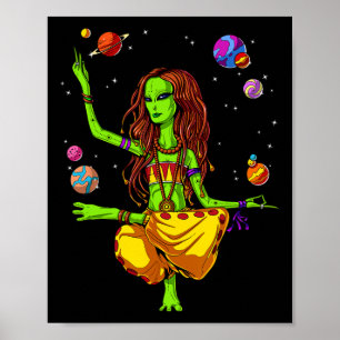 Weltraum-Alien-Hippie-Yoga-Zen-Meditation-Psychede Poster
