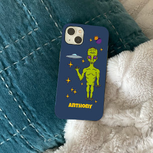 Weltraum-Alien mit fliegender Untertasse personali iPhone 14 Hülle