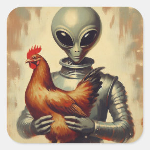 Weltraum-Alien-Vintage-Gemälde-Illustration Quadratischer Aufkleber