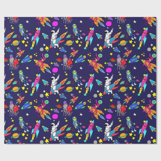 Weltraum-alienraketenrodeo-Verpackungspapier Geschenkpapier (Flach)