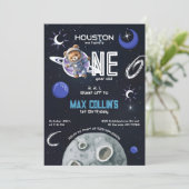 Weltraum-Astronaut 1. Geburtstag Einladung (Stehend Vorderseite)