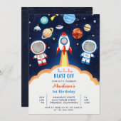 Weltraum-Astronaut aller Altersklassen Geburtstags Einladung (Vorne/Hinten)