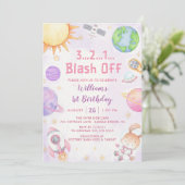 Weltraum-Astronaut aller Altersklassen Geburtstags Einladung (Stehend Vorderseite)