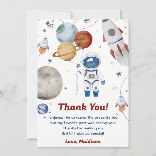 Weltraum Astronaut Geburtstag Danke Karte (Vorderseite)