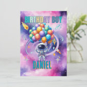 Weltraum-Astronaut Geburtstagskind Einladung (Stehend Vorderseite)