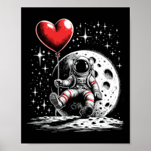 Weltraum Astronaut Herz Bylloon Valentinstag Vale Poster