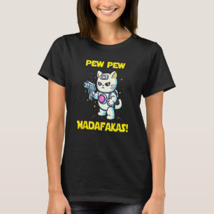Weltraum-Astronaut Pew Madafakas Maneki Neko Katze T-Shirt