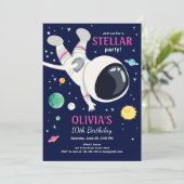 Weltraum Astronaut Planets Galaxy Girl Einladung (Stehend Vorderseite)