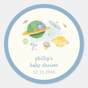 Weltraum Astronaut Raumschiff Junge Baby Shower Runder Aufkleber
