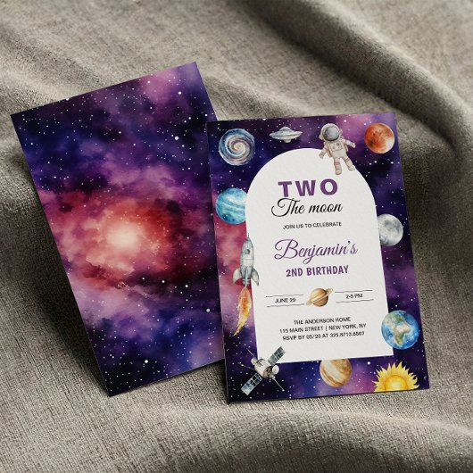 Weltraum-Astronaut zwei Mond zum zweiten Geburtsta Einladung