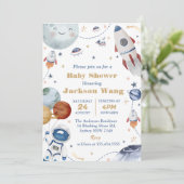 Weltraum Astronauten Baby Dusche Party Einladung (Stehend Vorderseite)