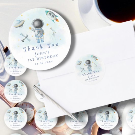 Weltraum Astronauten Boy Raketen für Sterne 1. Geb Runder Aufkleber