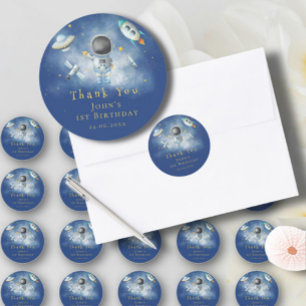 Weltraum Astronauten Boy Raketen ufare Stars Birth Runder Aufkleber