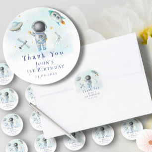 Weltraum Astronauten Boy Raketen ufare Stars Gebur Runder Aufkleber