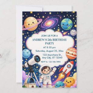 Weltraum-Astronauten-Kinder-Geburtstagsfeier Einladung