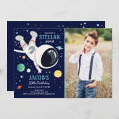 Weltraum-Astronauten Planeten Galaxy Junge Geburts Einladung (Vorne/Hinten)