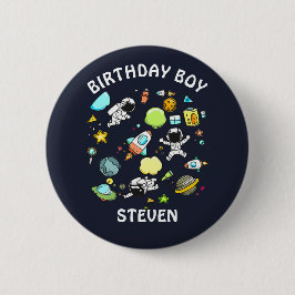 Weltraum-Astronauten & Raketen Muster Geburtstag Button