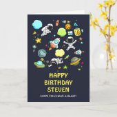 Weltraum-Astronauten & Raketen Muster Geburtstag Karte (Gelbe Blume)